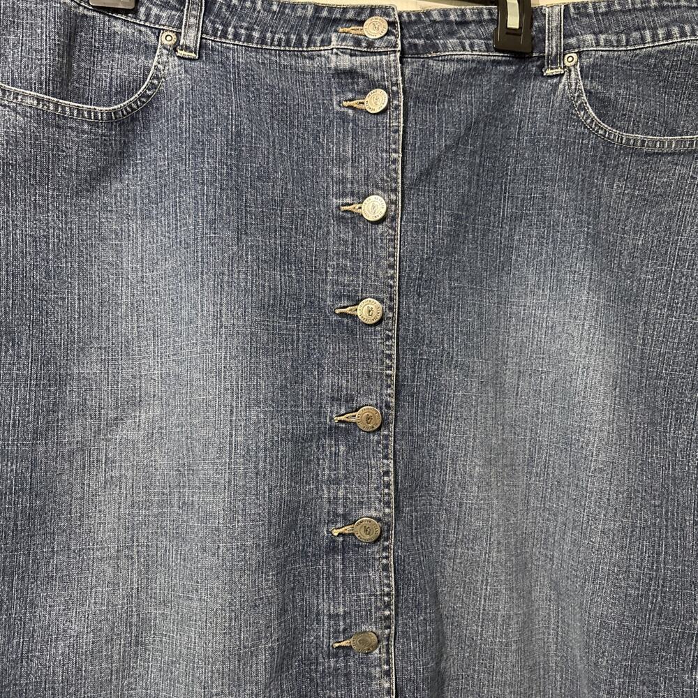 Venezia Y2K Denim Skirt Plus Size 20 Dark Wash Button Front Raw Hem Pockets - Picture 2 of 7
